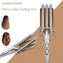 고데기 22mm25mm 컬링 언 전기 헤어 컬러 3 튜브 오믈렛 컬링 언 오래 지속되는 안정적인 웨이브 롤 컬링 스타일링 도구, 블랙 골드 25mm, 유럽 ​​연합