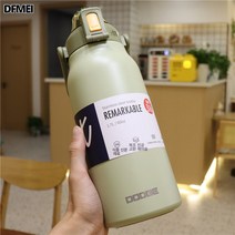 대용량 텀블러 스포츠 물컵 휴대용 빨대 스텐 포트, 그린/1700ml, 빨대+컵솔+입체 스티커
