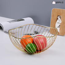 살림하는집 골드 철제 바구니 과자 빵 간식 바스켓, 볼타입-골드