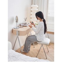 미드센추리모던 메탈 사각 화장대의자 패브릭 체크 스툴의자, 블랙