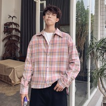 DFMEI.셔츠.Shirt.--남성 셔츠 봄 남성 캐주얼 상의 코트 오버핏 커플 청뉴 체크 셔츠