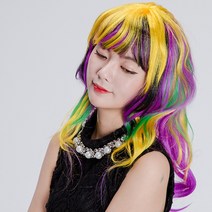 레인보우 롱 샤기 가발 무지개 긴머리 헤어 염색 연극 화려한 분장 단체 사진, 롱샤기가발(무지개)