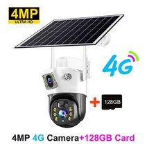 가정용CCTV 실외용 초고화질 CCTV 듀얼 렌즈 태양광 카메라 4G SIM 무선 야외 방수 PIR 모션 감지 감시 저전력 솔라 IP, 4.4MP Add 128GB Card