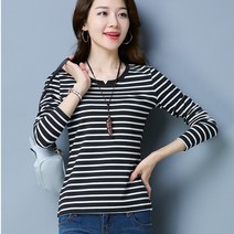 뉴욕멋쟁이 키홀넥 단가라 티셔츠 여성 이너티셔츠 여성 긴팔티 줄무늬티