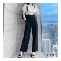 티피/Teepie 여름 블랙 나시 점프슈트 여성 와이드 멜빵 팬츠