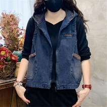 춘추용 데님 후드조끼 루즈핏 베스트 민소매 청자켓 간절기 아우터 SFW0312030