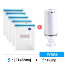 가정 휴대용 USB 충전식 전기 식품 진공 포장기 실러 재사용 진공백 보관 지퍼 백 세트, 5pcs Bags-Pump set
