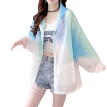 여성 루즈핏 배색 바람막이 여름 후드 가디건