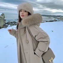 여성 롱 다운 벨트 털 카라 패딩 자켓 깃털 칼라가있는 따뜻한 흰색 오리 재킷 용 중간 길이 무릎 위 패션 두꺼운 양복