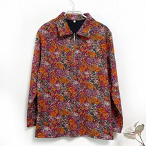 국민할매 국내생산 할머니옷 국화 기모 꽃나염 긴팔 카라티셔츠[WD_8] 요양원옷 가울 겨울티