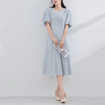 클레프 퍼프 슬리브 롱드레스