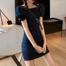 여성 반팔 데님 미디 원피스 복고풍 여름