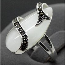 좋은 24x13mm 희귀 한 화이트 오팔 스털링 실버 925 발리 수제 반지 사이즈 7/8/9/10