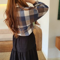 (44-88) 도톰 배색 루즈핏 퍼프 체크 남방 3color / 빅사이즈 카라 셔츠 노랑
