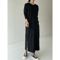 봄 가을 루즈핏 오버핏 면 긴팔 빅사이즈 트임 롱 티셔츠 코튼 원피스 ROP107
