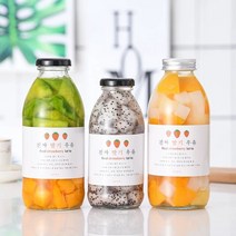 [SIMBOLO] 미니 델몬트 유리병 쥬스병 레트로 물병 물통 카페, 350ml 철제 덮개ml