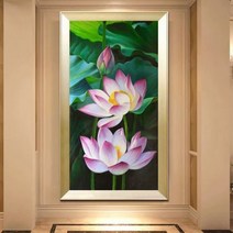 연꽃 성공과번성 길상 행운 고귀한 꽃 보석십자수 재료 만들기 입구 현관 풍수그림, 100x200cm