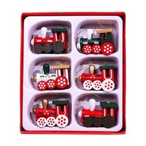 WENYAN 6피스 미니 크리스마스 기차 세트 펜던트 실내 옥외 장식용 매달려, 목재, 여러 가지 빛깔의