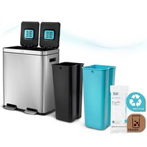 Home Zone Living CleanAura 냄새 제어 기능이 있는 재활용 및 쓰레기용 60L16갤런 듀얼 쓰레기통 총 용량 60리터 실버 USA 미국, Silver