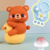 양모 펠트 만화 Poke 손으로 만든 Diy 소재 가방 타고 승마 인형 수제 커플 선물 장식, 키체인[곰승마음악]거품+3바늘무료