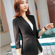 자칠 슬림핏 7부소매 린넨자켓 데일리 오피스 캐주얼 원버튼 정장 자켓 빅사이즈여성복