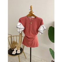 허니제이 / 얀트 배색 린넨 날개소매 반팔 블라우스(3color)