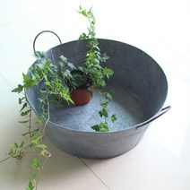 그레이원형양철바구니 미니화분받침 양철정원소품