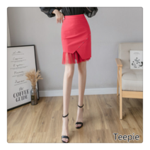 티피/Teepie 새로운 불규칙한 패션 메쉬 레이스 탄성 높은 허리 스커트 여성