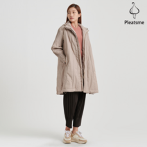 플리츠미 후드 세로 누비 패딩 롱 재킷