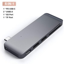 아이패드호환허브 맥북호환허브 C타입멀티허브 2 usb 3.0 87w pd thunderbolt 3 usb 허브 어댑터가있는 마이크로sd 리더에 usb c 허브 2021 pro, 5-in-1 그레이