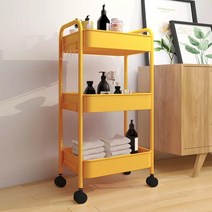 모던 이동식 무빙 3단 트롤리 철제 웨건 주방 카트 3종 택1, 노랑