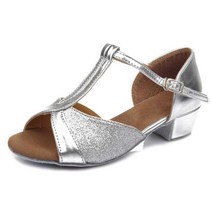 라틴댄스화 구두신상품 볼룸 라틴 댄스 신발 여성 어린이 키즈 17-25CM 탱고 로우 힐, 09 8, 05 Silver