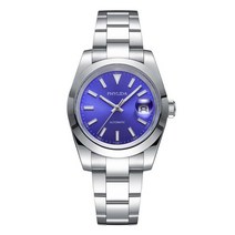 고급시계 오토매틱 nh35 PHYLIDA 39mm 쓰리 핸드 데이트 블루 다이얼 남성용 시계 100M WR 미요타 기계식