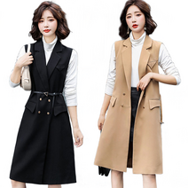 빅사이즈 여성 정장자켓 롱 조끼 베스트 민소매 트렌치 코트 오피스록 5xl