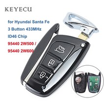 폴딩키 자동차 키 폴딩 차량 keyecu smart remote car key fob 3 버튼 433mhz id46 chip for hyundai santa fe fcc id: