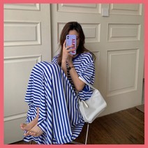 스트라이프 여자 롱원피스 줄무늬 루즈핏 여름 여성 휴가룩 데일리 모던 빅사이즈 넉넉한 여유