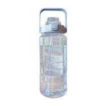 2L 물병 휴대용 대용량 스포츠 마시는 병 시간 마커 누출 방지 컵 작업 훈련을위한 빨대와 함께 Runnin, 01 Blue
