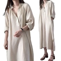 JUST FEEL!NG 빅사이즈/루즈핏/보이넥/여성/면 마/리넨/원피스/여성여름신상/박시 셔츠