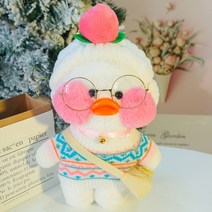 PKTOYS 나는예쁘다 캐릭터 깜짝 오리 인형 큐티 하트빵빵덕오리 인형, 복숭아 벨트, 30cm