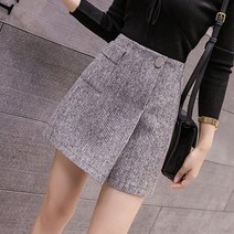 키밍 A라인 모직 원버튼 심플 포켓 미니스커트