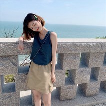 실채 실가 기초 라운드 짧은 핏 루즈핏 대나무 민소매 포켓 조끼 여자 여름 대나무