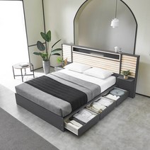 TP984 LED조명 원목 서랍 수납형 라지킹 침대 GH500-1, 사이드패널(패널+협탁)추가 2EA, 라이트그레이