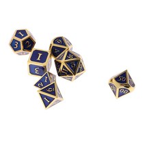 STK7pcs / set multi-sided dice d u0026 d 게임 컬러 다면체 주사위, 골드 - 로얄 블루
