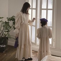 [마이단골] 레이스안젤라맥시원피스 엄마랑딸 모녀커플룩 레이스 면원단 롱기장원피스