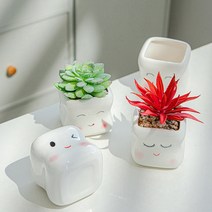 표정 도자기 미니 화분 수제 소형 사무실 책상 화분 인테리어 빈 다육이 콩화분 4종, 웃는눈