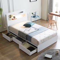 보루네오하우스 프라임 올슨 LED 서랍 SS 침대 본넬매트 DM6216 착불, 화이트