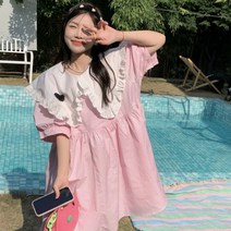 YY공주풍 프릴 카라 벌룬 반팔 셔츠 원피스 L
