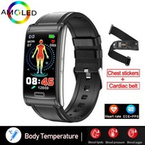2020 새로운 ECG PPG 혈압 심장 박동 모니터 건강 스마트 워치 스포츠 피트니스 트래커 Smartwatch, Black leather belt 1