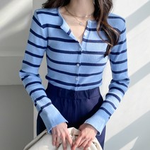 아모르데이 여성용 빌리즈가디건 골지 배색 슬림핏 베이직 니트 가디건
