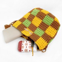 털실나라 DIY 트리플 체크 미니백 코바늘 동영상패키지, R18카멜2볼+R23노랑1볼+R40잔디연두1볼